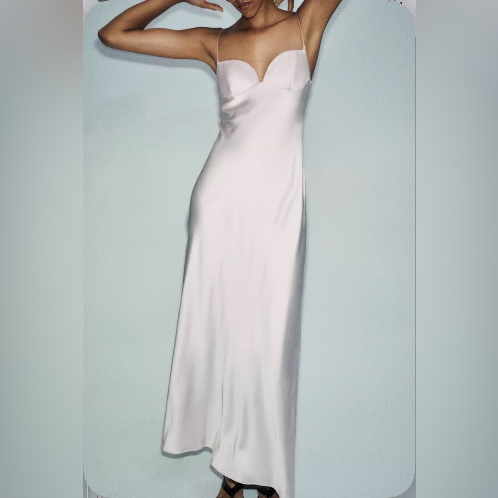 Elegant White/Stone Satin Gown